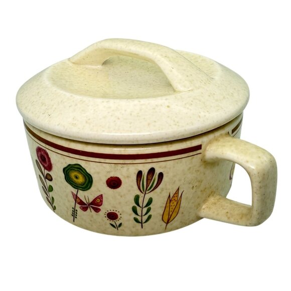 Vtg Lenox Temper-Ware Sprite Sugar Bowl & Lid Handles Retro Butterflies Flowers - Picture 3 of 9